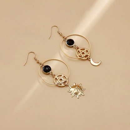 European and American cross-border jewelry, geometric rings, sun stars, crescent earrings, simple ins, girly, fairy, and versatile earrings