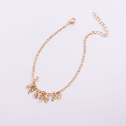 European and American cross-border jewelry, handmade simple leaf anklet, female personality, fashion temperament, popular alloy beach foot ornaments