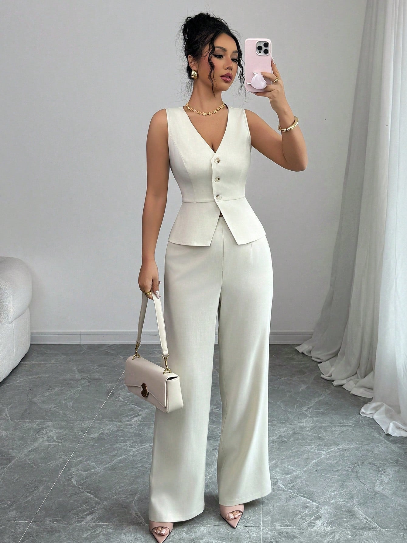 Irmã real francesa fã moda terno versátil mulheres verão temperamento high-end elegante e capaz calças wide-leg conjunto de duas peças