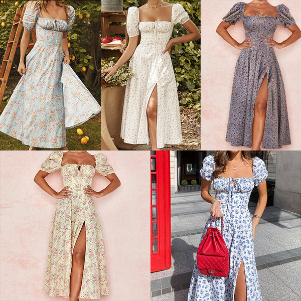 2026 Amazon New European and American Foreign Trade Women's French Floral Skirt Lady's Slit Swing Slip Dress Women
