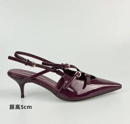 WO Huizhou City 2026 New Fashion European and American High Heels Stiletto Heel Pointed Toe Wrap Patent Leather Sexy Fashion Sandals