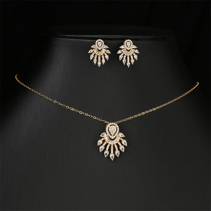 RAKOL new European and American fashionable tassel dazzling teardrop shape-shaped stud earrings necklace collarbone chain two-piece set
