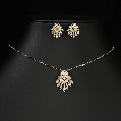 RAKOL new European and American fashionable tassel dazzling teardrop shape-shaped stud earrings necklace collarbone chain two-piece set