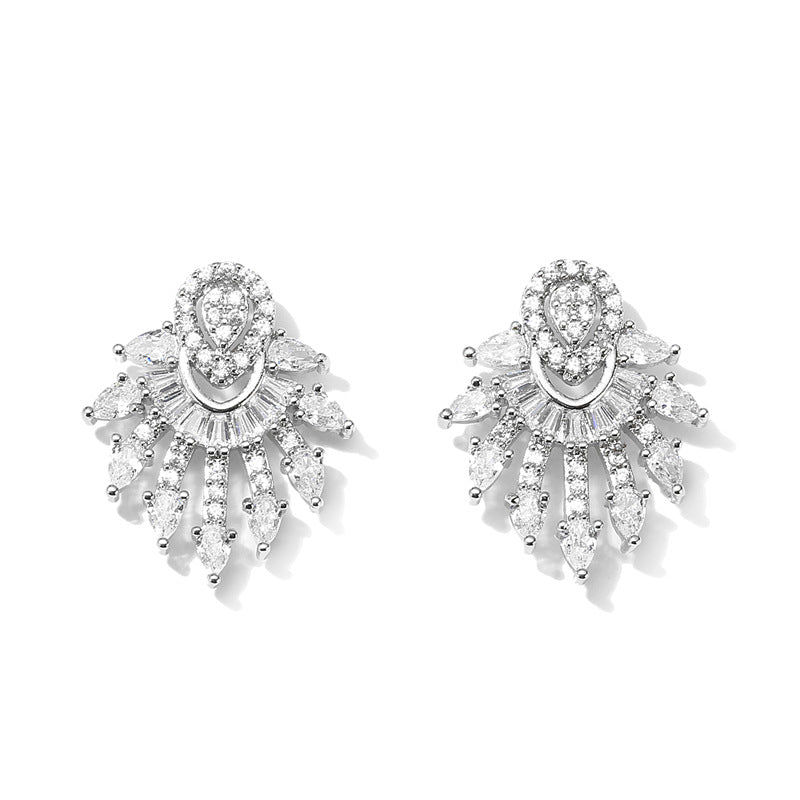 RAKOL new European and American fashionable tassel dazzling teardrop shape-shaped stud earrings necklace collarbone chain two-piece set