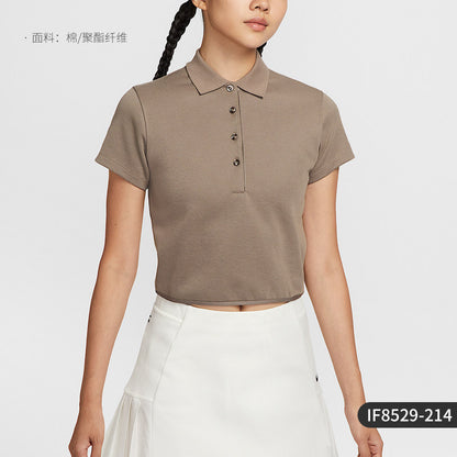 Camisola de golfe Nike Genuine 2025 para mulher, modelo IF8529-214, com lapela, respirável e manga curta.