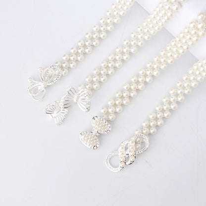 Ladies Pearl Belt Korean Version Rhinestone Pearl Embellished Belt Fashion Sweet Dress Elastic Belt Women Wholesale