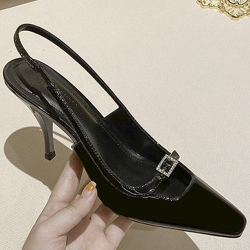 In 2026, the top heels of the bun toe, the women's stiletto heel square toe shoes, Park Chae-young's shoes, the same shoes, black patent leather high heels, slim down