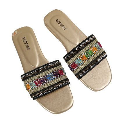Cross-border bohemian style flat slippers women's cross-border wear braided light beach slippers