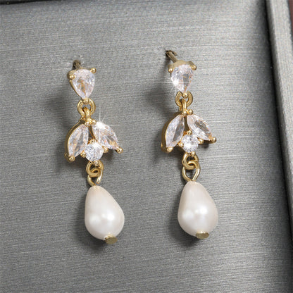 RAKOL cross-border bestseller light luxury bridal earrings, high-end earrings, exquisite fashion pearl AAA zircon earrings for women
