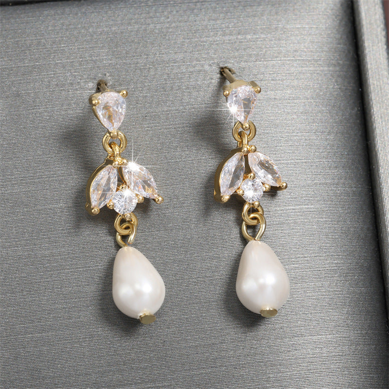 RAKOL cross-border bestseller light luxury bridal earrings, high-end earrings, exquisite fashion pearl AAA zircon earrings for women