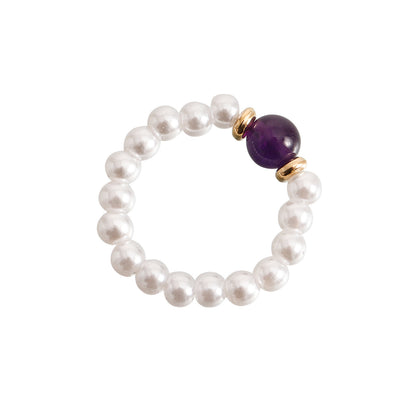 European and American cross-border jewelry Bohemian colorful natural stone imitation pearl rings do not fade, niche design is high-end