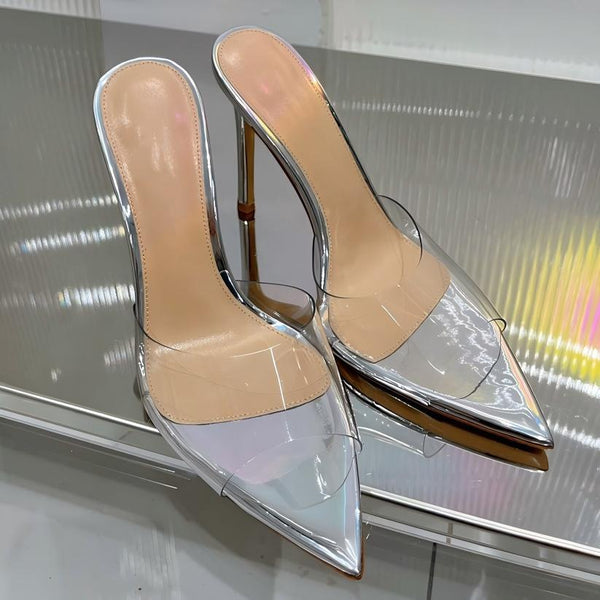 YX Transparent Heeled Sandals Women's 2026 Summer New Fashion Stiletto Heel Pointed Toe Sexy Open Toe Slippers Wear Outside