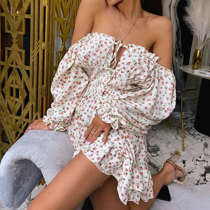 Spring 2026 New Amazon European and American Fashion Sexy Printed Resort Dress Strap Waist Dress