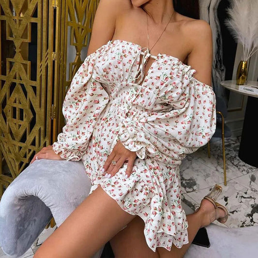 Spring 2026 New Amazon European and American Fashion Sexy Printed Resort Dress Strap Waist Dress