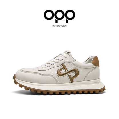 OPP men's shoes spring versatile leather Forrest Gump shoes 2026 new top-layer cowhide outdoor sports running casual shoes