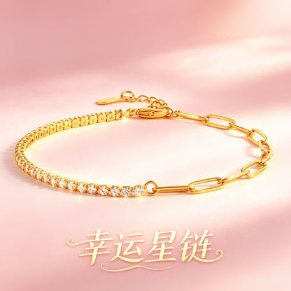 A new Korean style niche design women's exquisite hand accessory inlaid with AAA zircon stone, fashionable versatile bracelet for women
