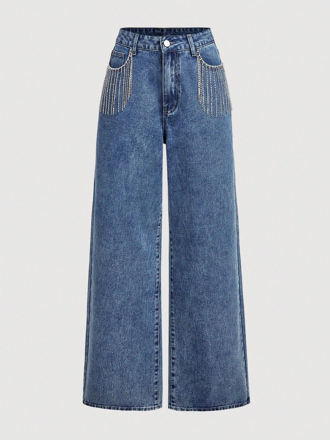European and American Trade TK Bestselling Women's Pants, High-Waist Heavy-Duty Fashionable Rhinestone Design Long Jeans Women Jeans