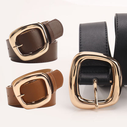 New versatile trapezoidal pin buckle wide women's belt chic commuter casual style with jeans clothing belt women