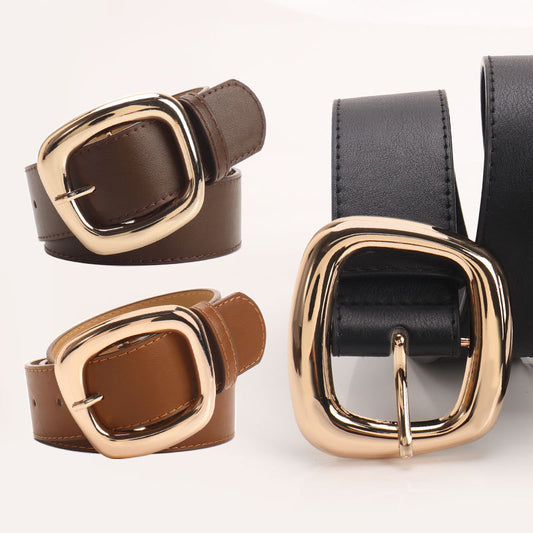 New versatile trapezoidal pin buckle wide women's belt chic commuter casual style with jeans clothing belt women