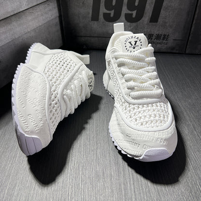 Tecidos sapatos casuais 2025 nova malha chinesa confortável sapatos de pai trabalho de negócios namoro deslocamento ultraleve sapatos de tabuleiro para homens