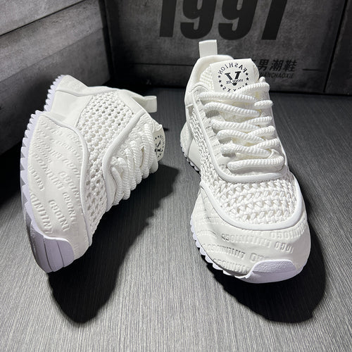 Tecidos sapatos casuais 2025 nova malha chinesa confortável sapatos de pai trabalho de negócios namoro deslocamento ultraleve sapatos de tabuleiro para homens