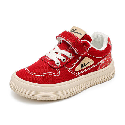 Red versatile canvas shoes, pull-back children's shoes, men's and women's casual shoes, autumn new low-top board shoes, medium and large school shoes