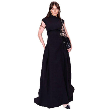 Cross-border Amazon European and American Clothing 2025 Autumn and Winter New Fashion Solid Color Sleeveless Waist Temperament Dress Dress