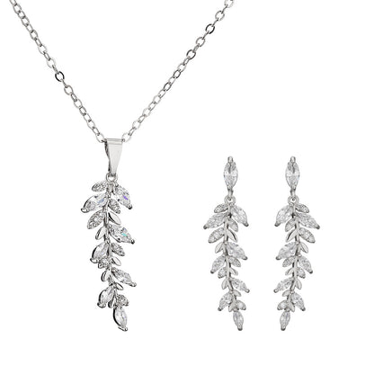 RAKOL Korean fashion creative wheat earring necklace girl's fresh temperament micro-inlaid zircon jewelry two-piece set