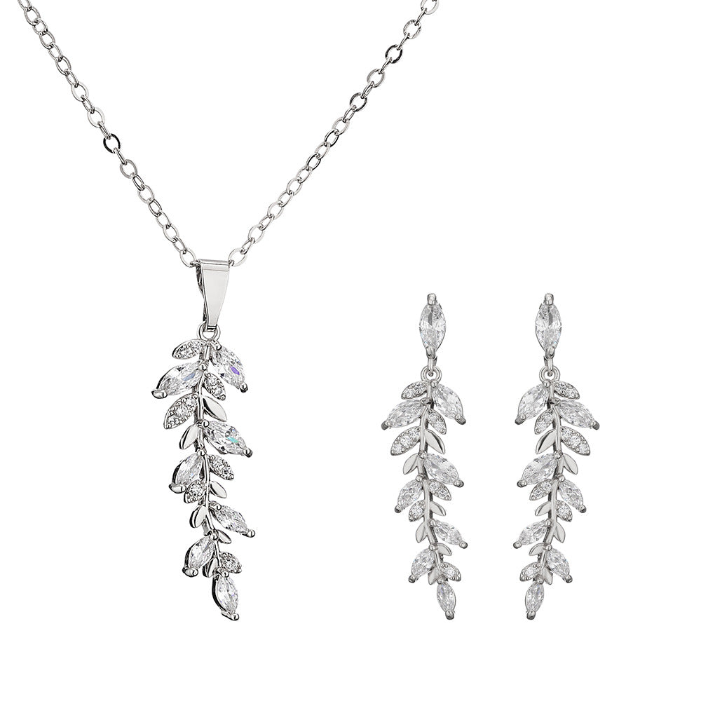 RAKOL Korean fashion creative wheat earring necklace girl's fresh temperament micro-inlaid zircon jewelry two-piece set