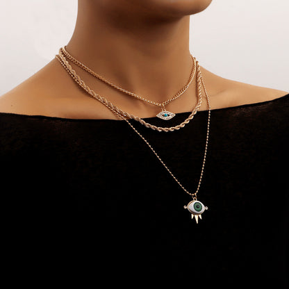 European and American cross-border jewelry, trendy multi-layer twist clavicle chain, diamond eye pendant necklace, female punk female necklace