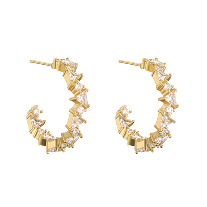 Fashionable commuting niche, high-end versatile C-shaped earrings, simple sweet and cool gemstone square zircon earrings, earrings for women