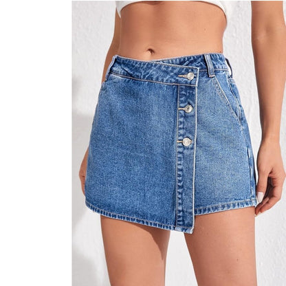 Cross-border bestseller [with A+ images] Amazon TEMU Shein slit women's clean denim short skirt pants cotton
