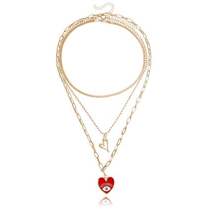 European and American cross-border jewelry Retro Devil's Eye Love Necklace Female Multi-layer Personality Geometric Eye Necklace Spot