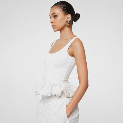 2025 spring/summer new European and beautiful clothing solid color sleeveless slim back open back bubble edge sexy little vest top for women