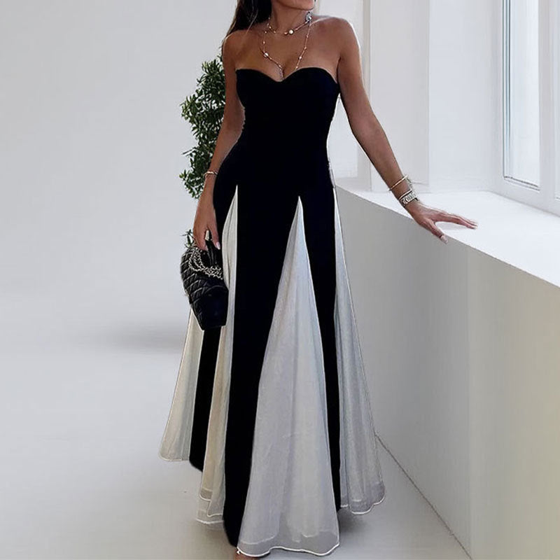 2026 spring new cross-border European and beautiful clothing fashionable commuting temperament elegant bandeau one-shoulder solid color dress