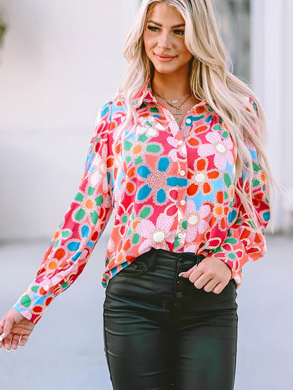 New cross-border European and American full print, a variety of pattern options, long sleeve loose casual top shirt