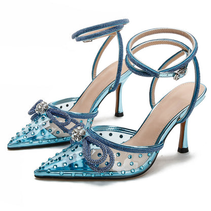 Huizhou new rhinestone transparent high-heeled sandals, women's stiletto heels, pointed toes, European and American high-heeled shoes, with a toe foreign trade