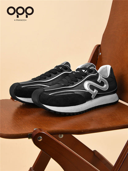 OPP Men's Shoes Spring 2026 New Men's Sports Running Black Forrest Gump Shoes Genuine Leather Fashion Retro Casual Shoes