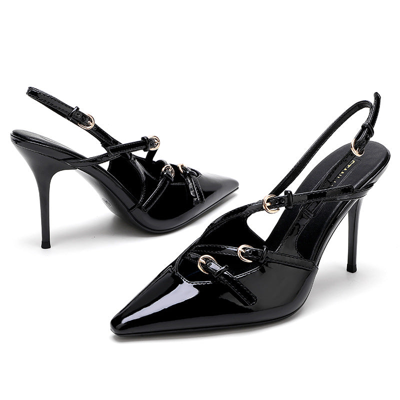 WO Huizhou City 2026 New Fashion European and American High Heels Stiletto Heel Pointed Toe Wrap Patent Leather Sexy Fashion Sandals