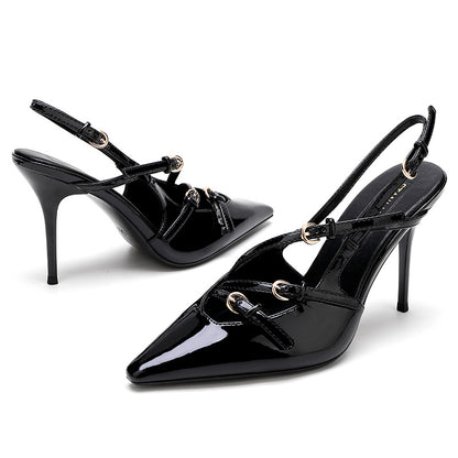 WO Huizhou City 2026 New Fashion European and American High Heels Stiletto Heel Pointed Toe Wrap Patent Leather Sexy Fashion Sandals
