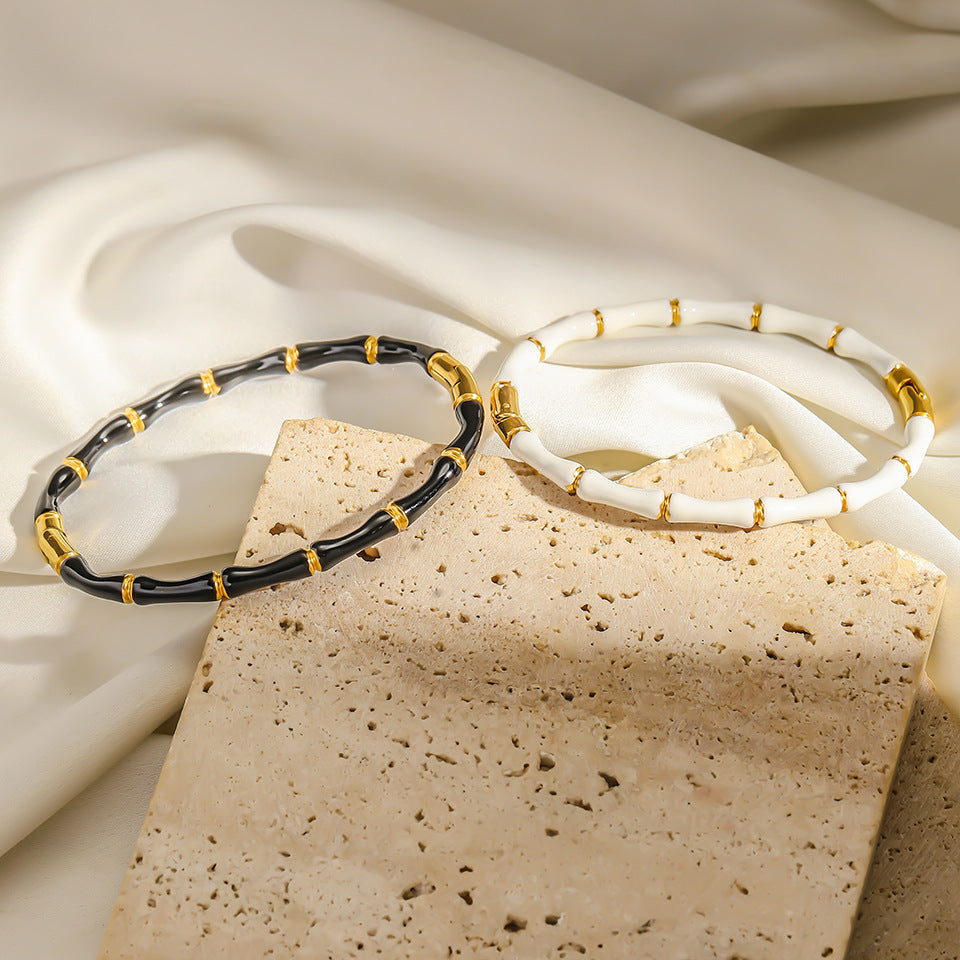 Cross-border European and American style stainless steel bamboo closure bracelet, INS style fashion drip design bracelet for women