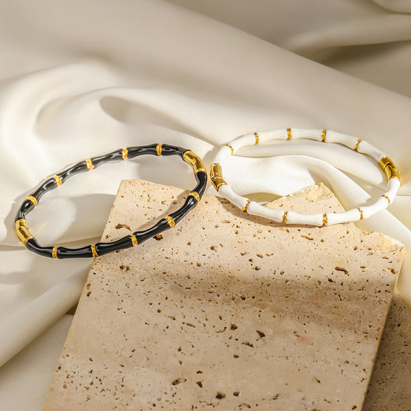 Cross-border European and American style stainless steel bamboo closure bracelet, INS style fashion drip design bracelet for women - view 2 | Ciaura