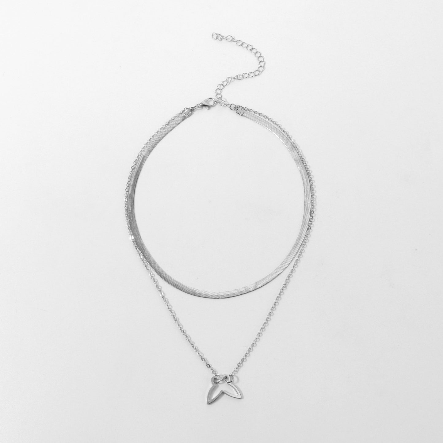 European and American cross-border jewelry, personalized double-layer hollow butterfly pendant necklace, women's trendy fashion snake bone chain necklace