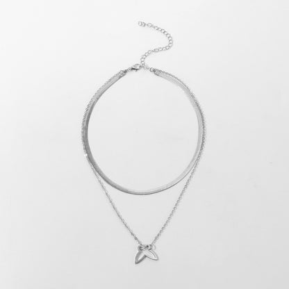 European and American cross-border jewelry, personalized double-layer hollow butterfly pendant necklace, women's trendy fashion snake bone chain necklace