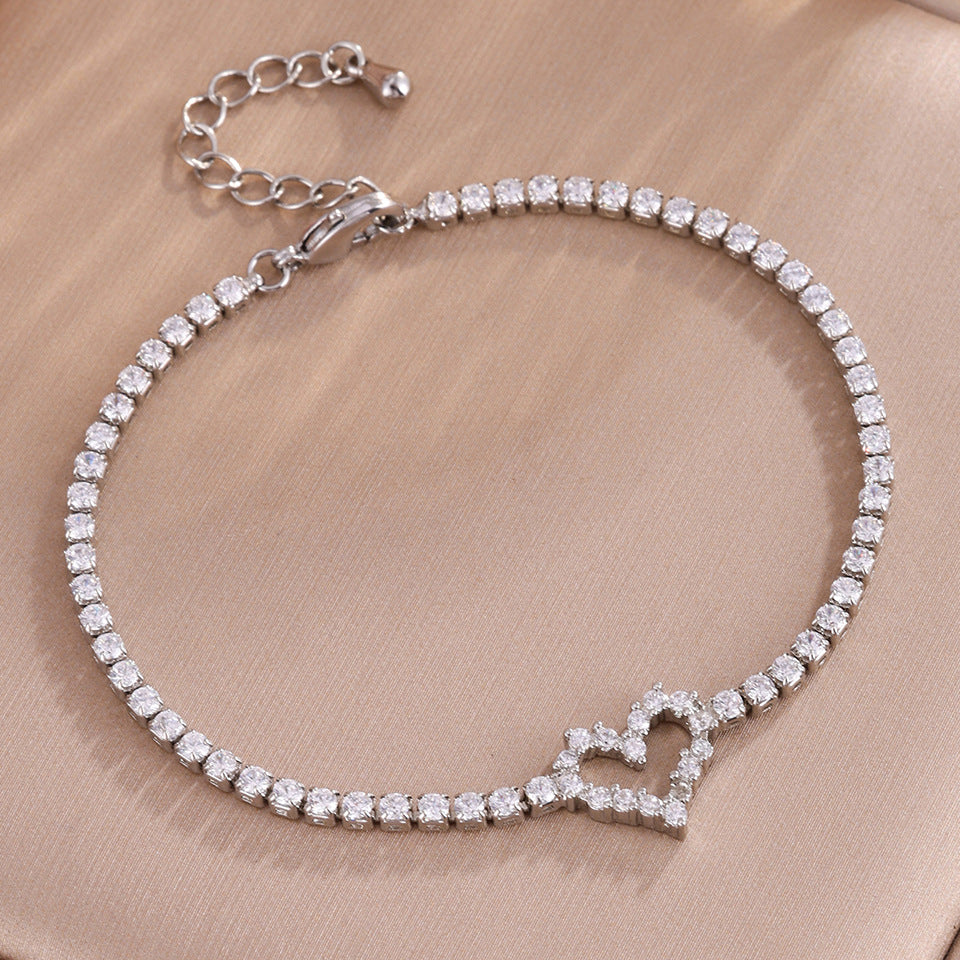 Cross-border European and American full diamond light luxury bracelet, niche design, light luxury style diamond-set zircon tennis ball bracelet for women, never fades