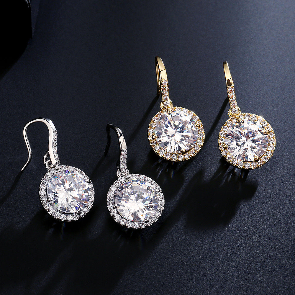 RAKOL Korean fashion classic geometric round earrings feminine temperament light luxury eight hearts and eight arrows 3A zircon earhooks