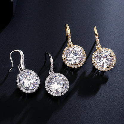 RAKOL Korean fashion classic geometric round earrings feminine temperament light luxury eight hearts and eight arrows 3A zircon earhooks