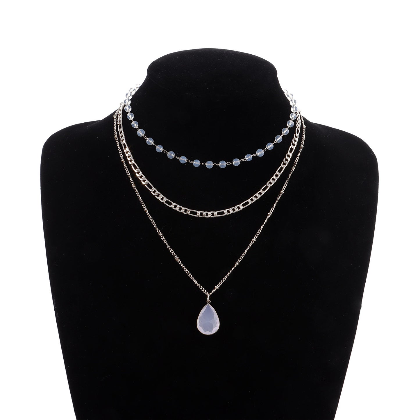 European and American cross-border jewelry multi-element protein bead crystal pendant necklace fashion three-to-one chain drop necklace