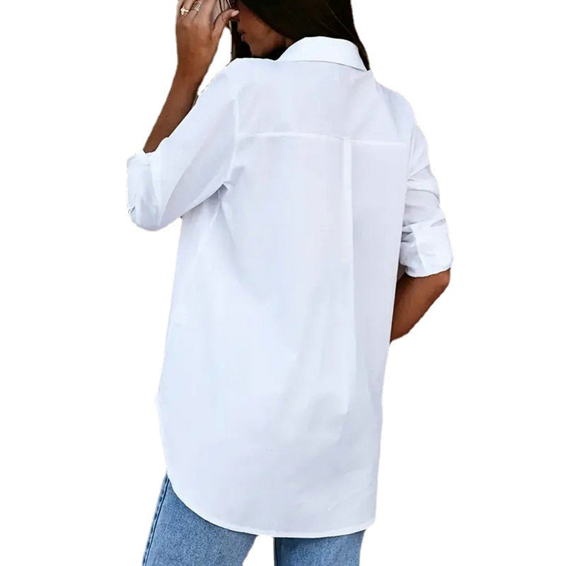 New European and American women's shirts, small V-neck irregular shirts, large size mid-length half-sleeved shirts, commuter style