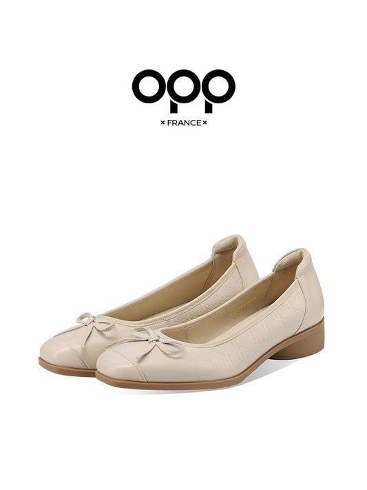 OPP Half Curved French Vintage Mary Jane Shoes Women's 2025 New Bow Spools Thick Heel Medium Heel Women's Shoes